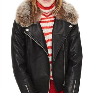 🍂Topshop Faux Leather Jacket Fur Trim